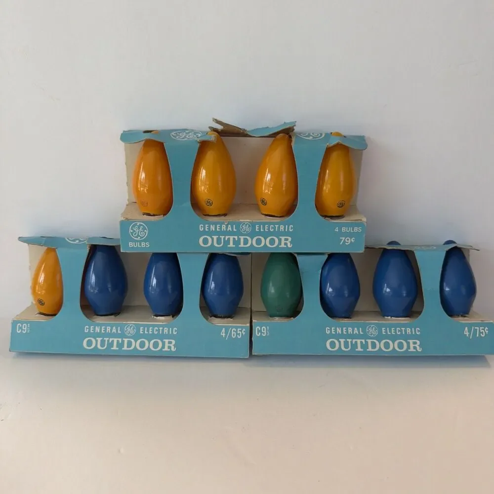 12 Vintage C9 1/2 GE Holiday Christmas Light Replacement Bulbs Yellow Blue Green